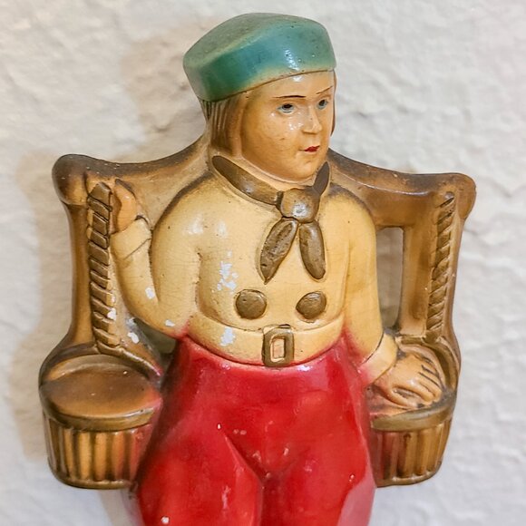 Vintage Dutch Boy Chalkware Wall Hanging with Hooks for Hot Pads, Towels or Keys - Picture 3 of 5